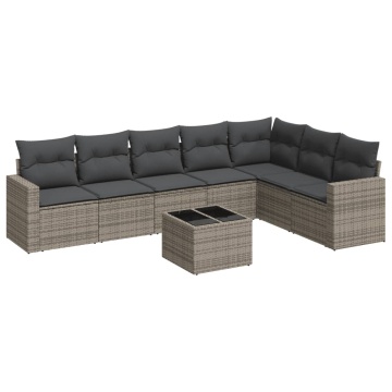 Set canapele de grădină cu perne, 8 piese, gri, poliratan - Img 2
