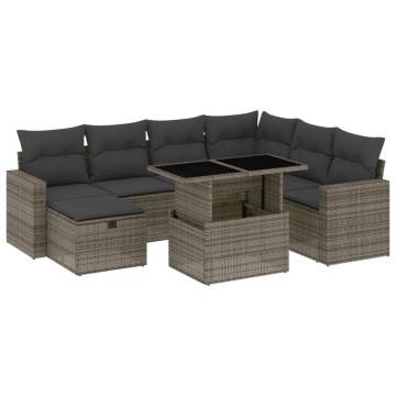 Set canapele de grădină cu perne, 8 piese, gri, poliratan - Img 2