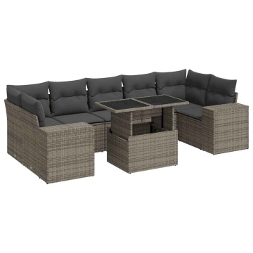 Set canapele de grădină cu perne, 8 piese, gri, poliratan - Img 2