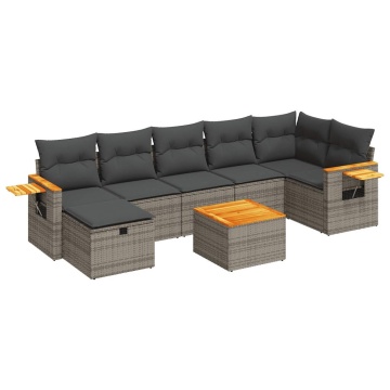Set canapele de grădină cu perne, 8 piese, gri, poliratan - Img 2