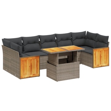 Set canapele de grădină cu perne, 8 piese, gri, poliratan - Img 2