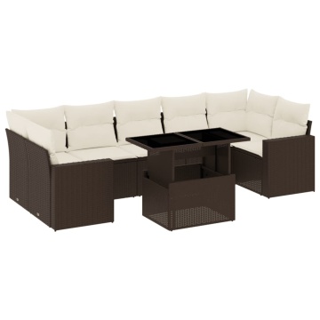 Set canapele de grădină cu perne, 8 piese, maro, poliratan - Img 2