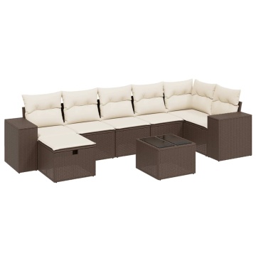 Set canapele de grădină cu perne, 8 piese, maro, poliratan - Img 2