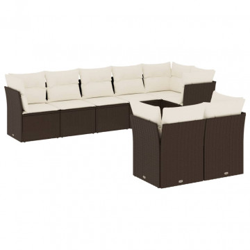 Set canapele de grădină cu perne, 8 piese, maro, poliratan - Img 2