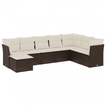 Set canapele de grădină cu perne, 8 piese, maro, poliratan - Img 2
