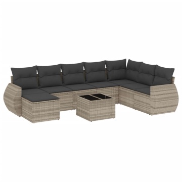 Set canapele de grădină cu perne, 9 piese gri deschis poliratan - Img 2