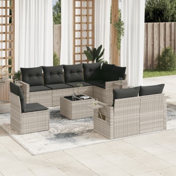 Set canapele de grădină cu perne, 9 piese gri deschis poliratan - Img 1
