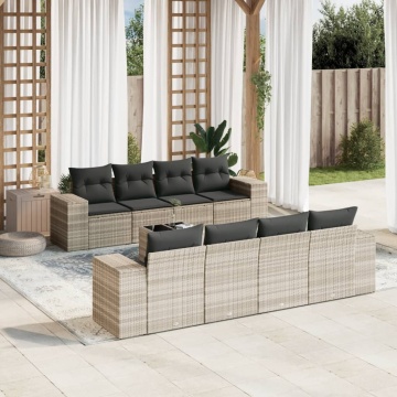 Set canapele de grădină cu perne, 9 piese gri deschis poliratan - Img 1