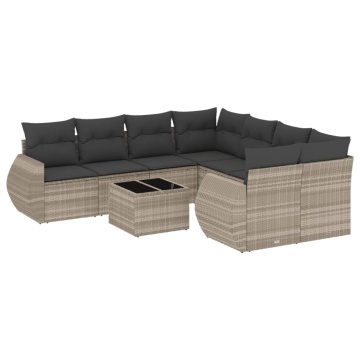 Set canapele de grădină cu perne, 9 piese gri deschis poliratan - Img 2