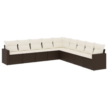 Set canapele de grădină cu perne, 9 piese, maro, poliratan - Img 2