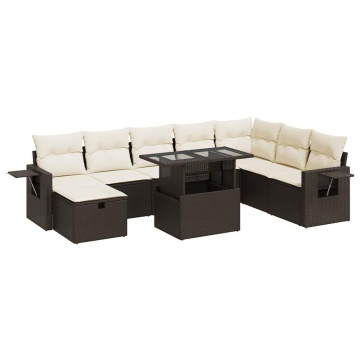 Set canapele de grădină cu perne, 9 piese, maro, poliratan - Img 2