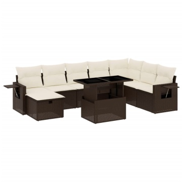 Set canapele de grădină cu perne, 9 piese, maro, poliratan - Img 2