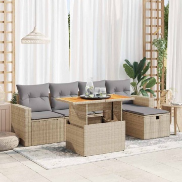 Set canapele grădină cu perne 6 piese bej poliratan/lemn acacia - Img 1
