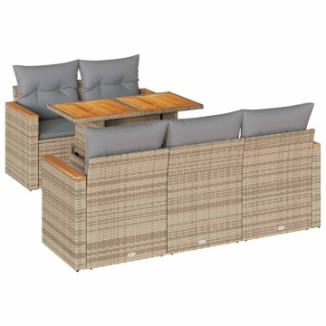 Set canapele grădină cu perne 6 piese bej poliratan/lemn acacia - Img 2