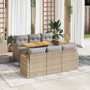 Set canapele grădină cu perne 7 piese bej poliratan/lemn acacia - Img 1