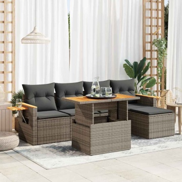 Set canapele grădină cu perne 7 piese gri poliratan/lemn acacia - Img 1