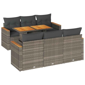 Set canapele grădină cu perne 7 piese gri poliratan/lemn acacia - Img 2