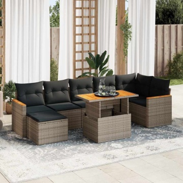 Set canapele grădină cu perne 8 piese gri poliratan/lemn acacia - Img 1
