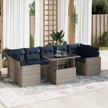 Set canapele grădină cu perne 8 piese gri poliratan/lemn acacia - Img 1