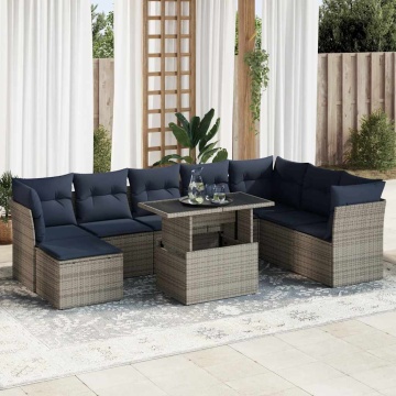 Set canapele grădină cu perne 9 piese gri poliratan/lemn acacia - Img 1