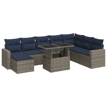 Set canapele grădină cu perne 9 piese gri poliratan/lemn acacia - Img 2