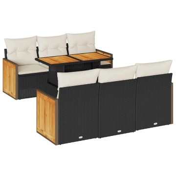 Set canapele grădină perne 7 piese negru, poliratan/lemn acacia - Img 2