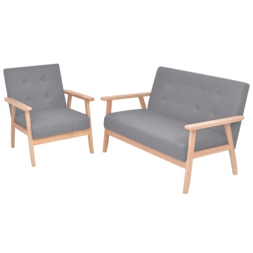 Set cu canapea, 2 piese, material textil, gri deschis - Img 1