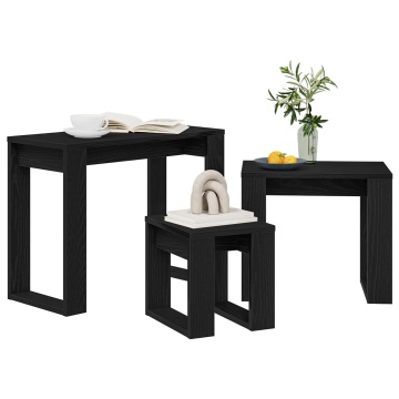 Set de 3 mese stivuibile, stejar negru, lemn prelucrat - Img 3