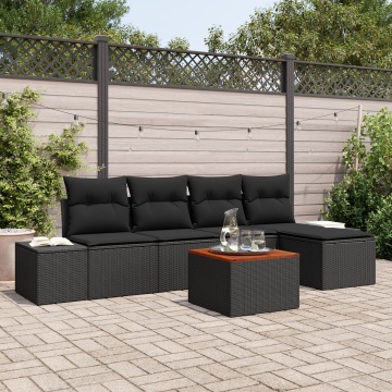 Set de 6 Piese pentru Grădină cu Perne Negru din Ratan Acacia - Img 1