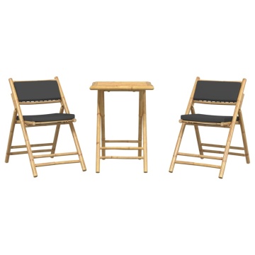 Set de bistro pliabil, 3 piese, cu perne gri închis, bambus - Img 4
