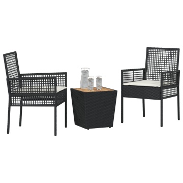 Set de bistrou de grădină 3 piese cu perne Negru Poliratan - Img 3
