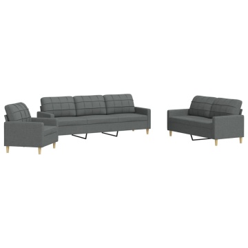 Set de canapele, 3 piese, gri închis, textil - Img 2
