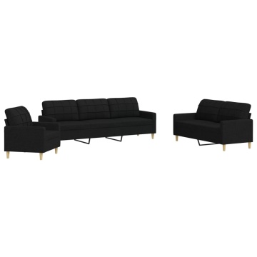 Set de canapele, 3 piese, negru, textil - Img 2