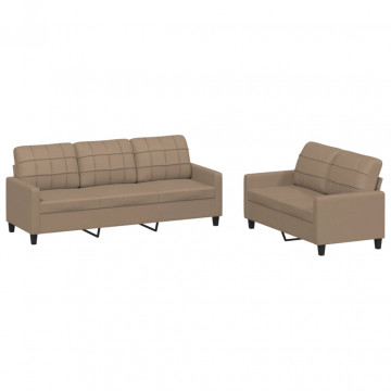 Set de canapele cu perne, 2 piese, cappuccino, piele ecologică - Img 2
