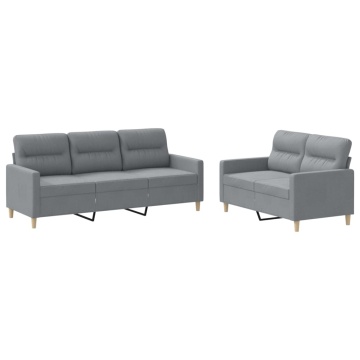 Set de canapele cu perne, 2 piese, gri deschis, textil - Img 2