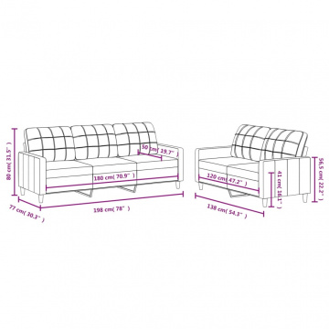 Set de canapele cu perne, 2 piese, gri deschis, textil - Img 5