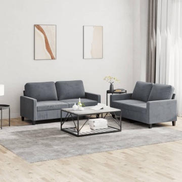 Set de canapele cu perne, 2 piese, gri închis, catifea - Img 1