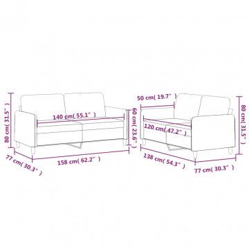 Set de canapele cu perne, 2 piese, gri închis, textil - Img 6