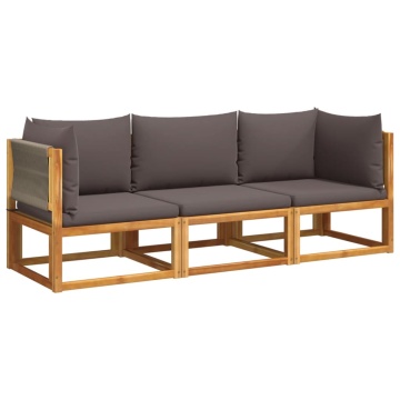 Set de canapele de grădină cu perne, 3 piese, lemn masiv acacia - Img 2