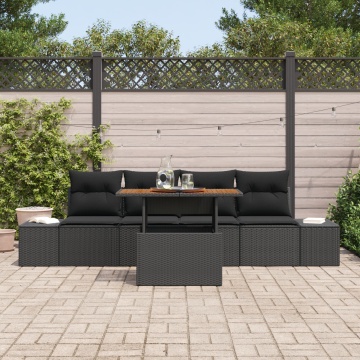 Set de canapele pentru grădină Set de 5 Negru Ratan, Țesătură - Img 3