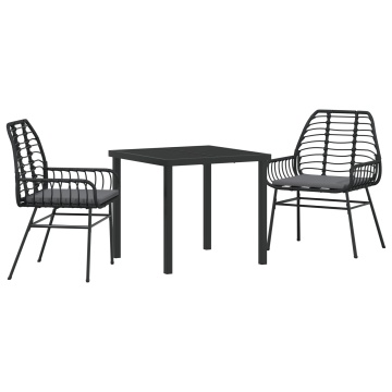 Set de dining de grădină 3 piese cu perne Negru Rattan Poli - Img 2