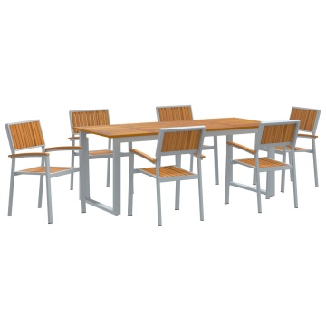 Set de dining de grădină 7 piese Gri din oțel și lemn de acacia - Img 2