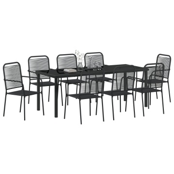 Set de dining de grădină 9 Piese Negru Rânduri de Bumbac și Oțel - Img 3