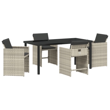 Set de dining de grădină cu 5 piese și perne gri deschis din poliratan - Img 2