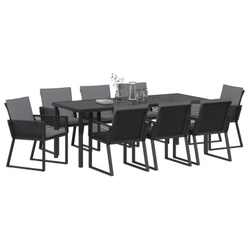 Set de dining de grădină cu 9 piese și perne Negre Poliratan - Img 3