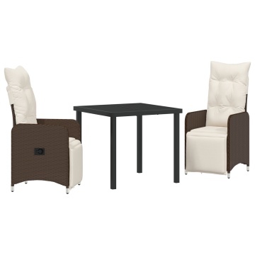 Set de Dining de Grădină de 3 Piese cu Perne Maro Poliratan - Img 2