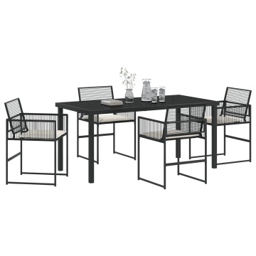 Set de dining de grădină de 5 piese cu perne Ratan poliester negru - Img 3