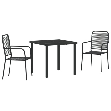 Set de Dining pentru Grădină 3 Piese Negru Sfoară de Bumbac și Oțel - Img 2