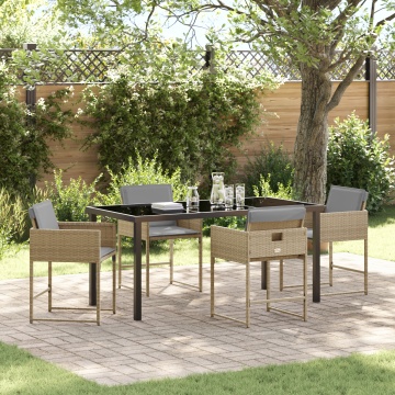 Set de Dining pentru Grădină 5 Piese cu Perne Bej Rattan Poli - Img 1