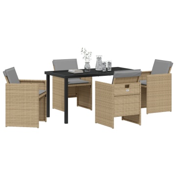 Set de dining pentru grădină 5 piese cu perne poli ratan bej - Img 3